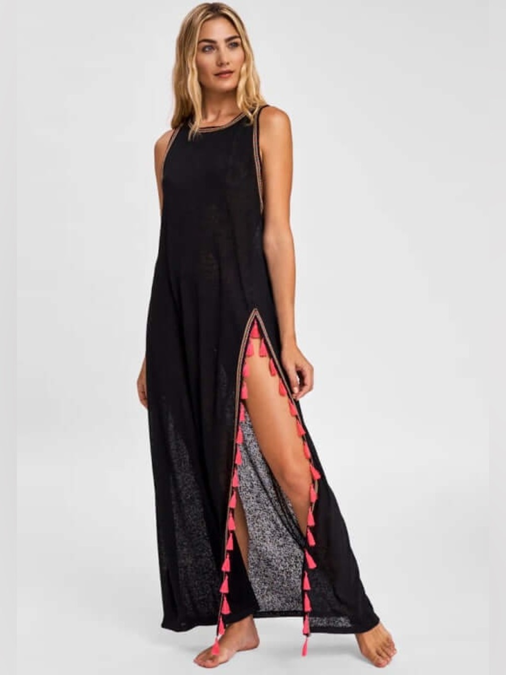 PITUSA Tassel Slit Dress Black